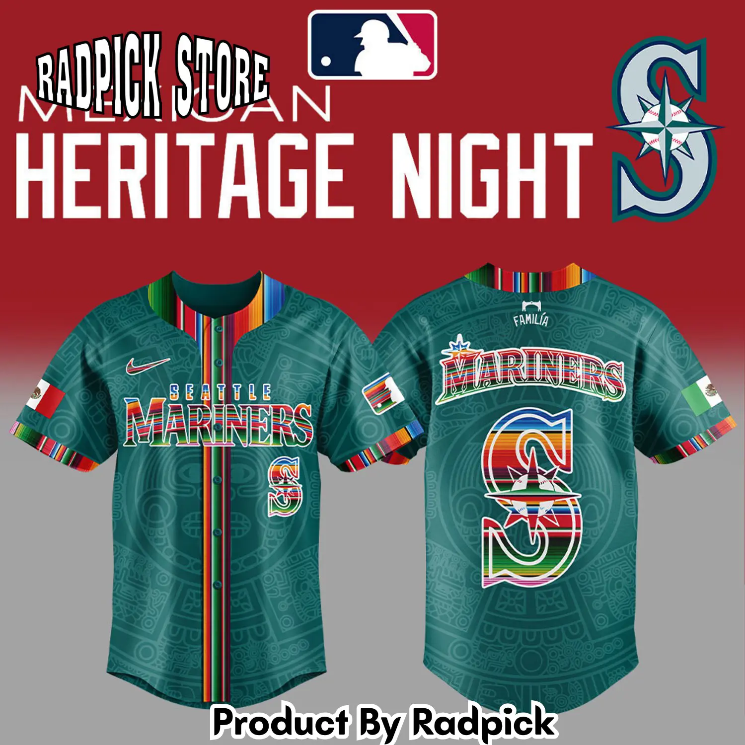 Radpick seattle mariners mexican heritage night blue combo baseball jersey rp127111